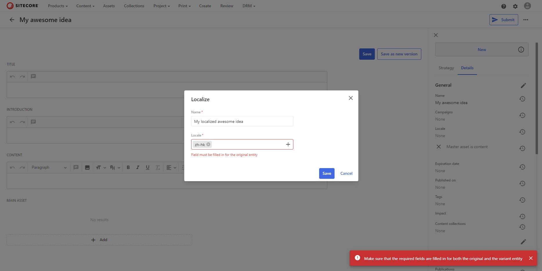 Validation error when creating new localization.