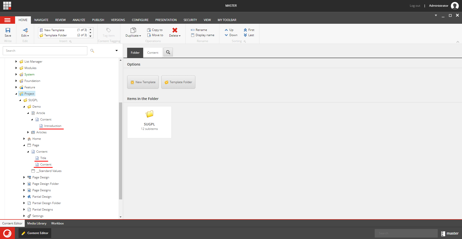 Sitecore template structure to store the imported articles.