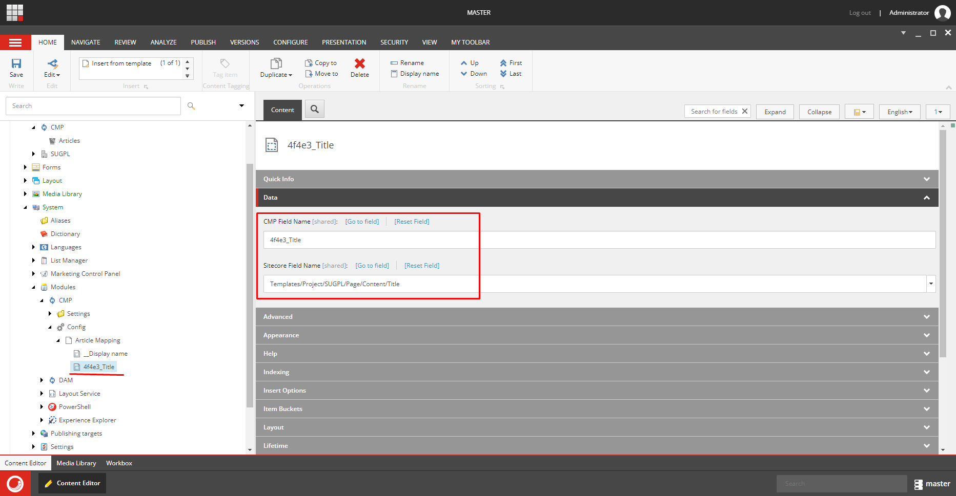 Example Content Hub property to Sitecore field mapping.