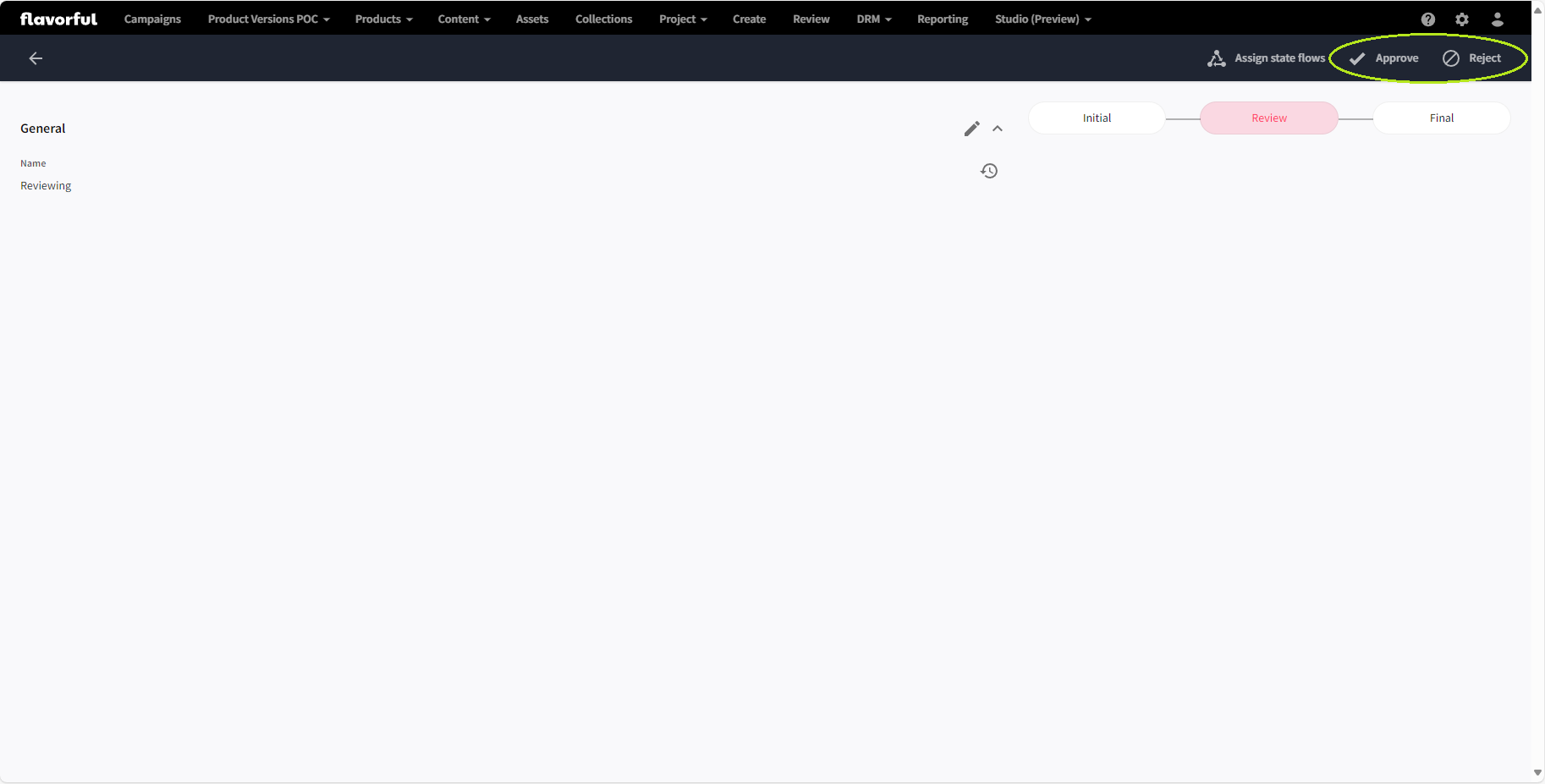 A screenshot of the application showing how does the state flows transition operation works.